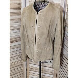 Vintage Women's Size 10 Tan Leather Jacket Button Down Small Defects As Pictured
